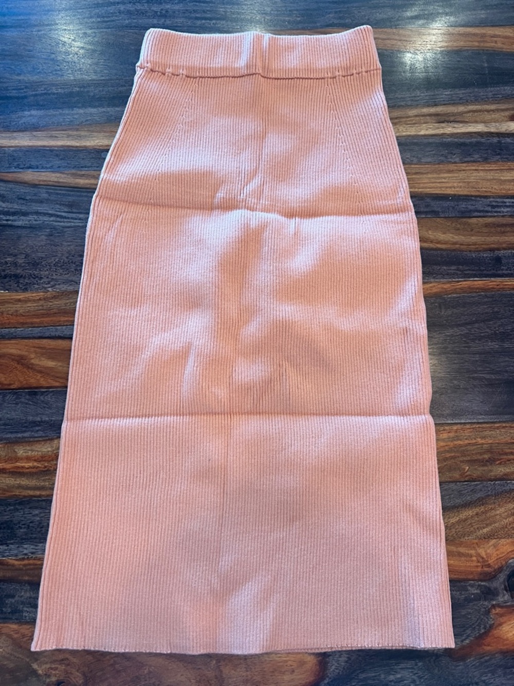 Ribbed Pink Pencil Midi Skirt with Stretch Waistband